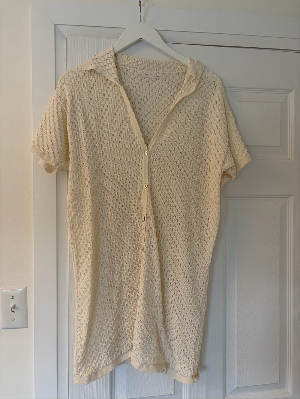 Rylee + Cru Ivory Knit Short-Sleeve Button-Up Top